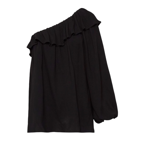 French Connection Black Evening Dew One-Shoulder Top 10 - Picture 4 of 11